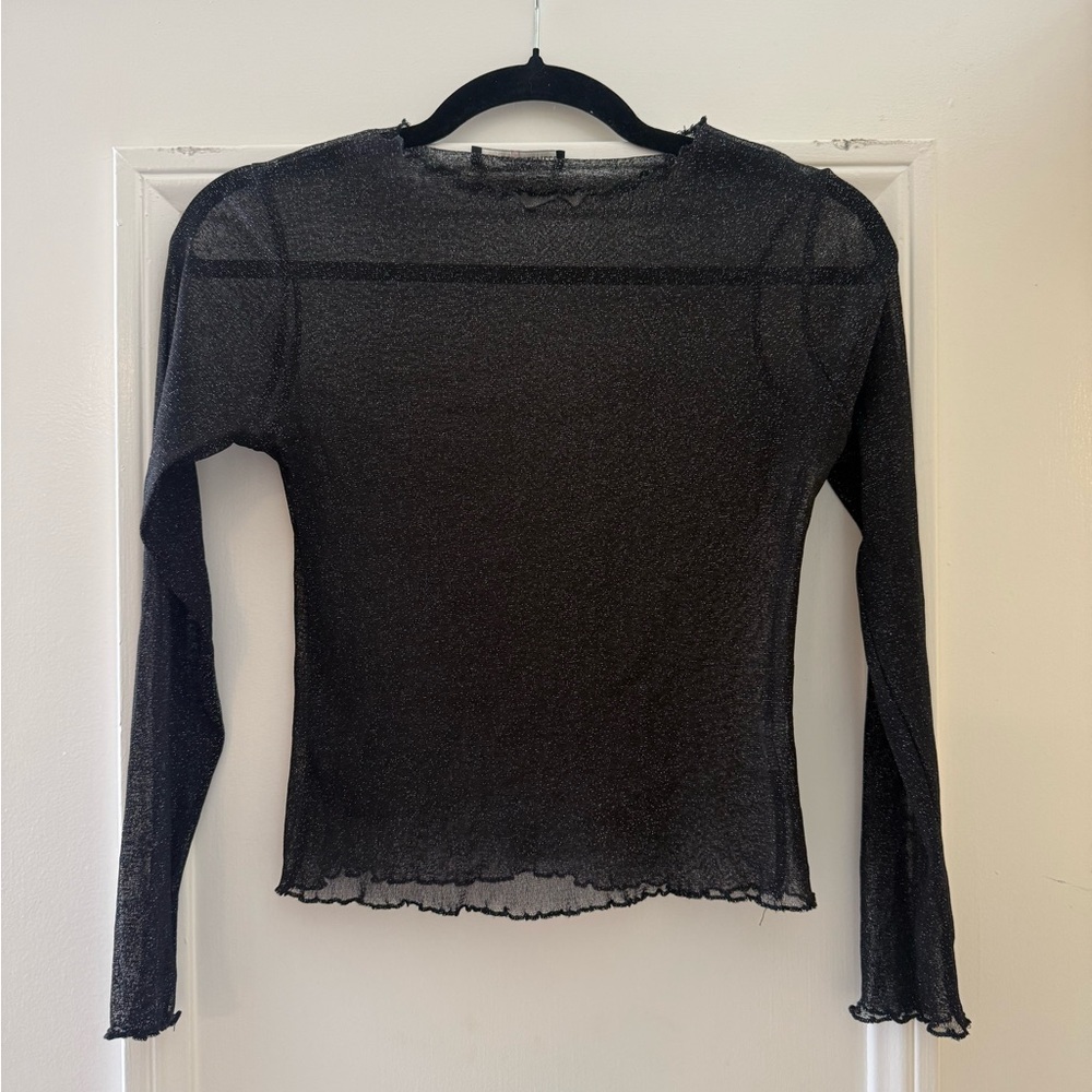 Brandy Melville Black Sheer Sparkle Long-Sleeve Mesh Top - Picture 1 of 3